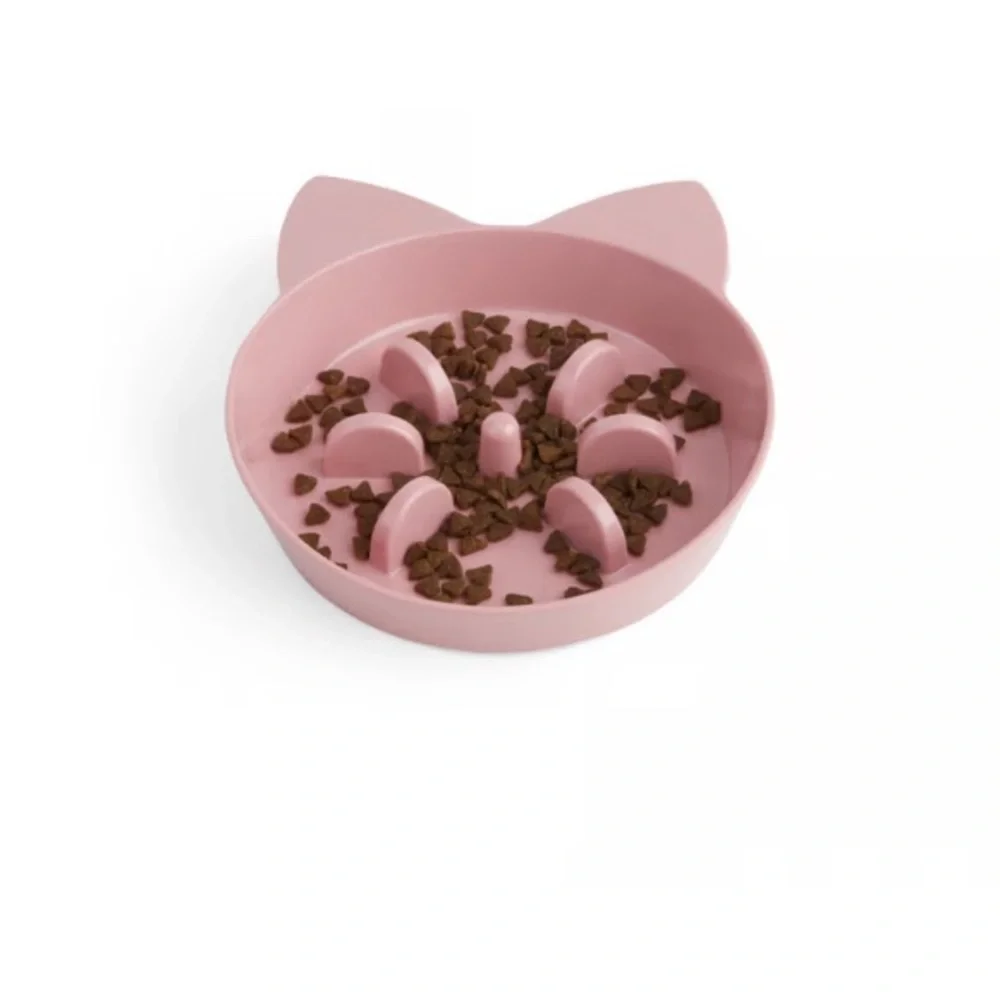 EveryYay Cat Head Slow Feeder 1.6 Cups Mauve Cat Bowl